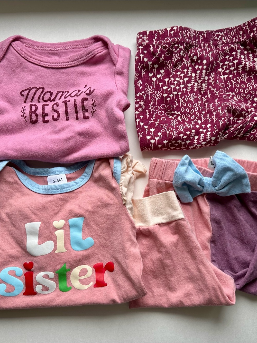Baby 2 Sets - Pink "Mama's Bestie" & Lil Sister Top with Pants